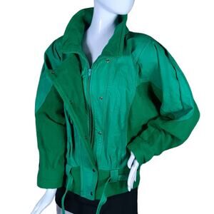 Vintage Winlit Women Jacket Size Medium Green Felt and Leather Panelsd